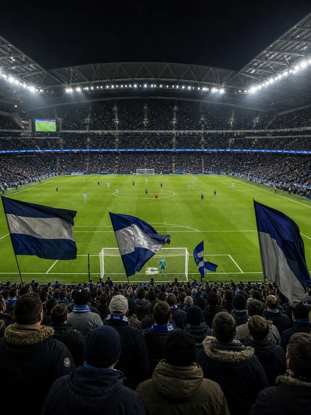 Fullsatt arena med läktare och match i Champions League